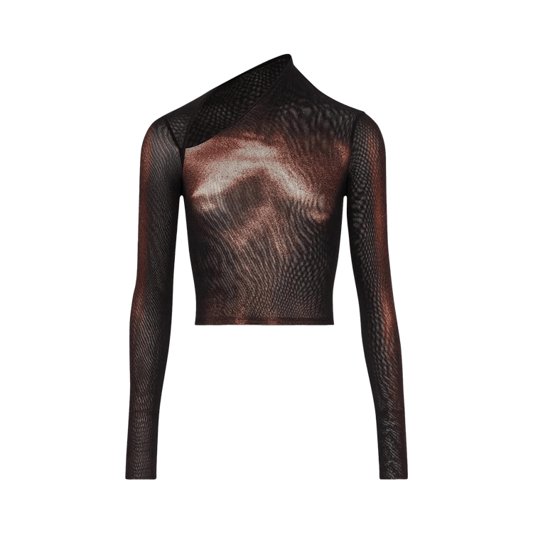 Jean Paul Gaultier Mesh Asymetric Collar Crop Top "Black/Brown"