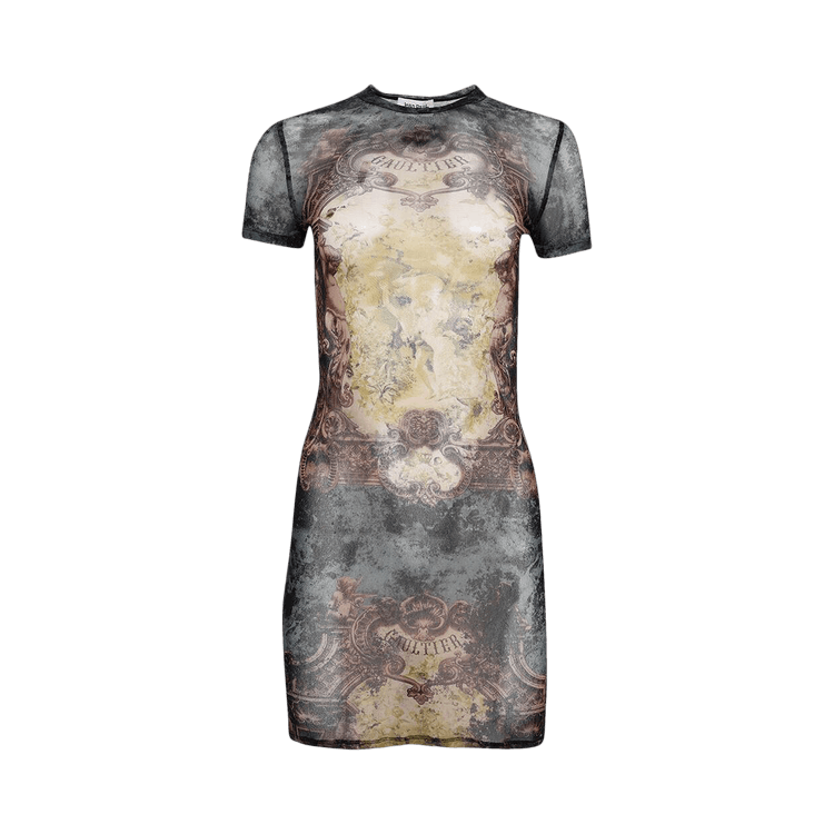 Jean Paul Gaultier Printed Médaillon Mesh Short Dress "Black/Vintage Blue/Green"