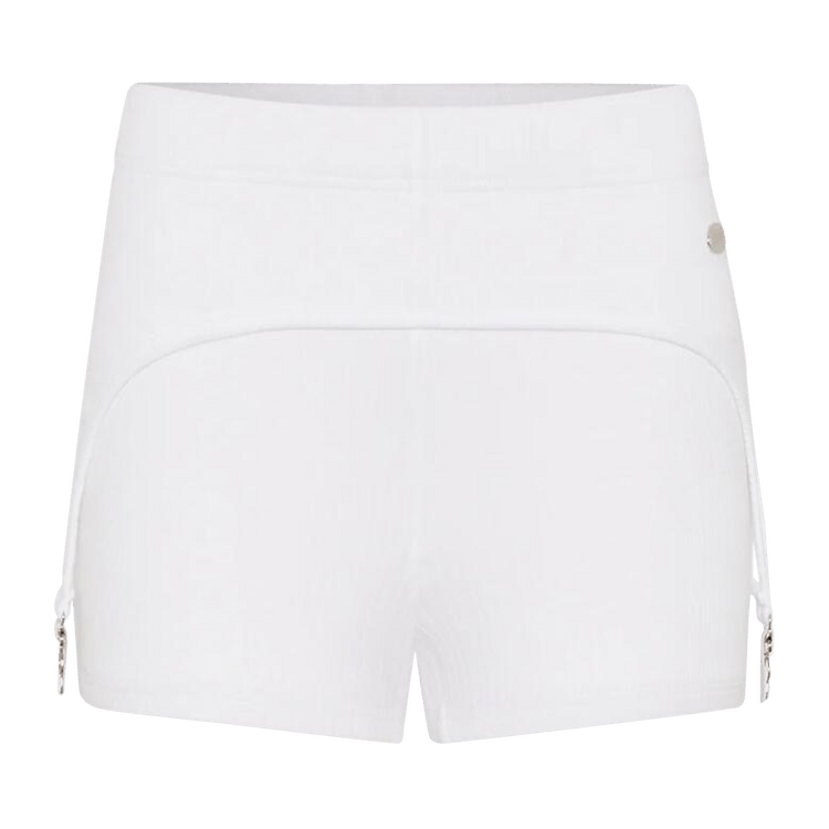 Jean Paul Gaultier Cotton Ribbed Mini Short With Lingerie Garter "White"