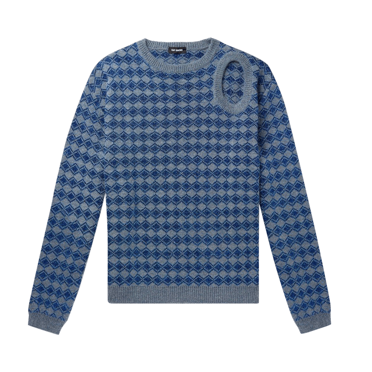 Raf Simons Jacquard Cut Out Hole Crewneck Sweater "Grey Blue"