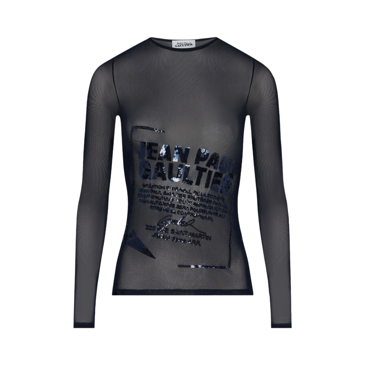 Jean Paul Gaultier Long-Sleeve Embroidered Top "Navy"