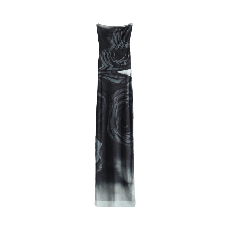 Jean Paul Gaultier Mesh Boat Neck Sleeveless Printed Blurry Roses Long Dress "White/Grey/Black"