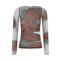 Jean Paul Gaultier Long-Sleeve Blurry Roses Top "White/Grey/Black"