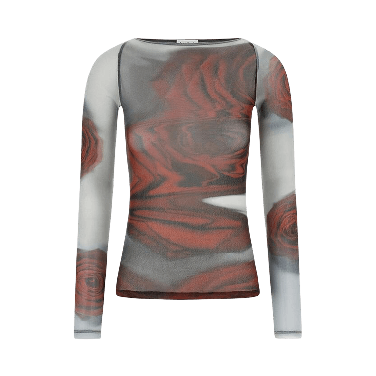 Jean Paul Gaultier Long-Sleeve Blurry Roses Top "White/Grey/Black"