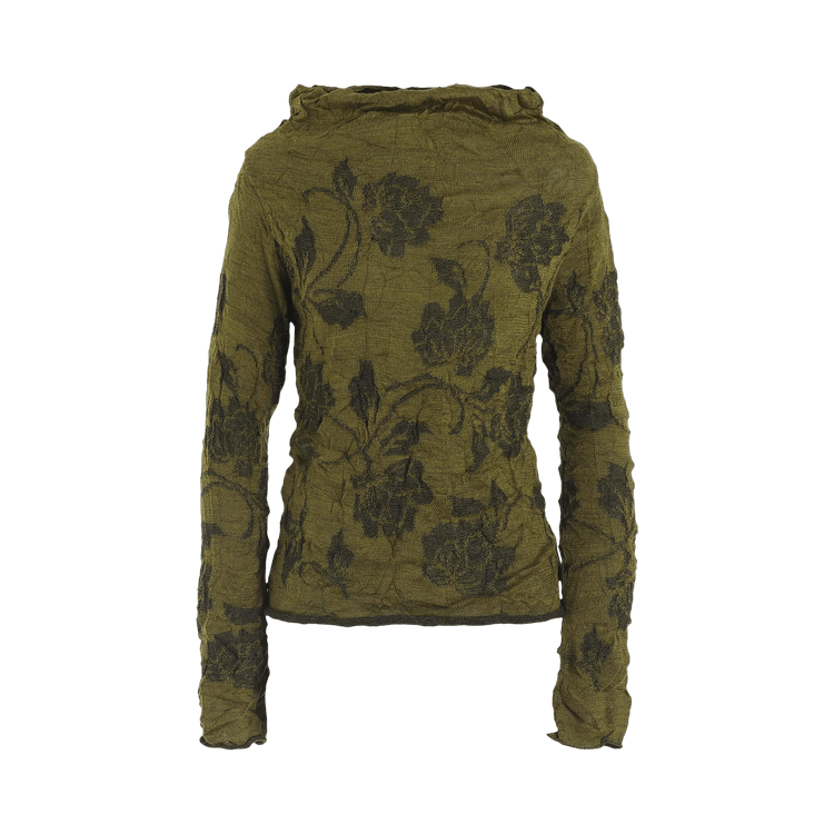 Y's Big Flower Wrinkled Knit Pullover 'Khaki'