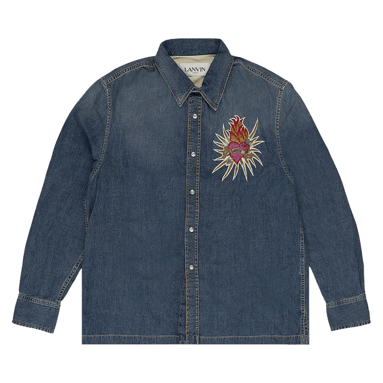 Lanvin Embroidered Denim Button-Down Shirt "Navy Blue"