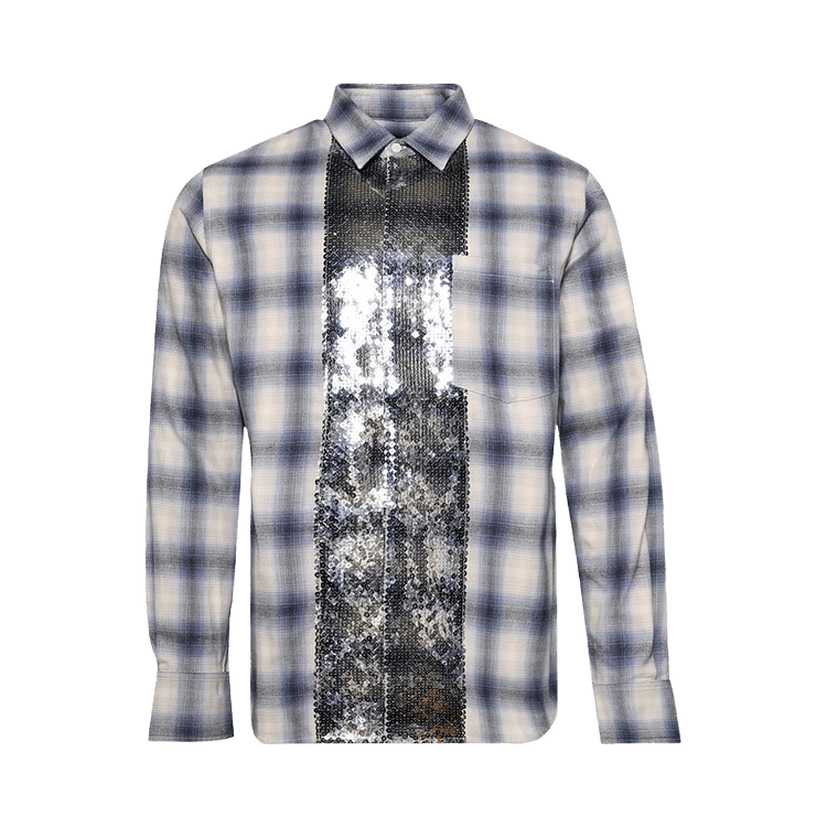 BLUEMARBLE Sequin Plaid Shirt "White/Blue"