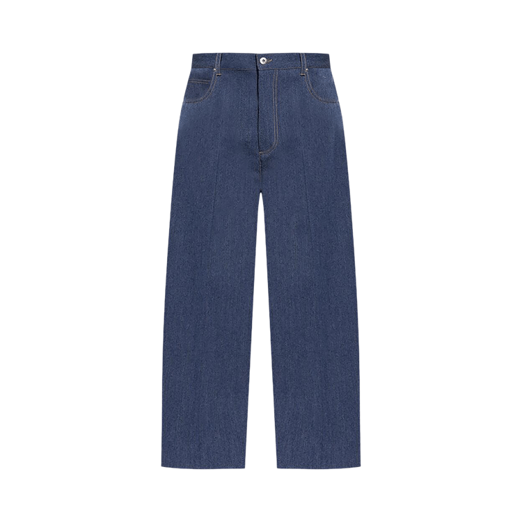 Bottega Veneta Melange Wool Cotton Drill Straight Trousers "Indigo"