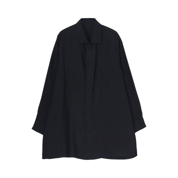 Yohji Yamamoto Pour Homme Open Collar Shoulder Pleated Blouse "Black"