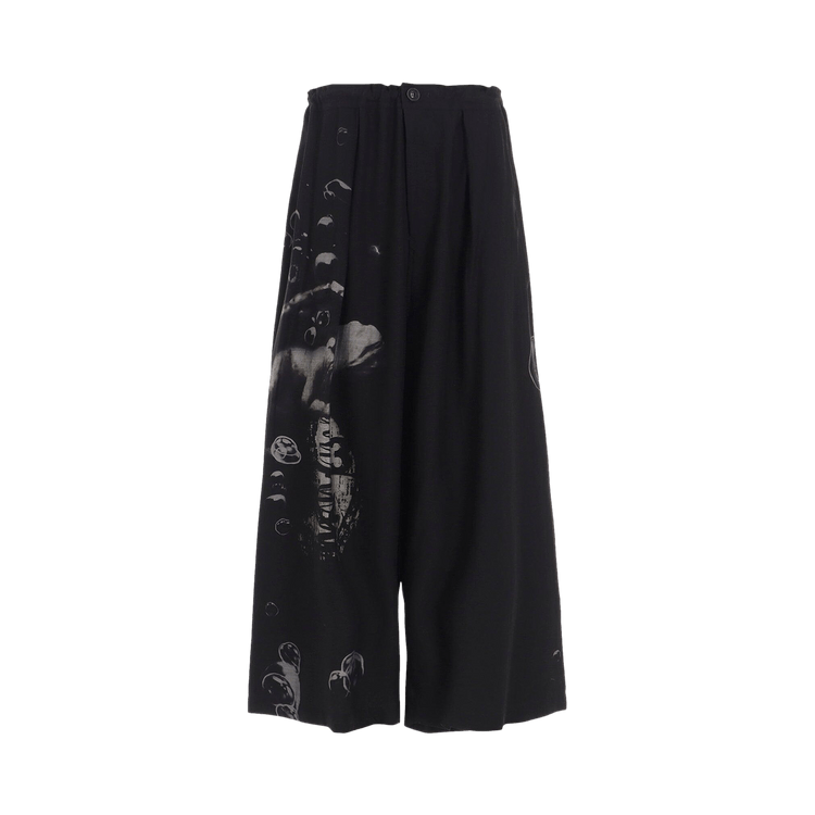 Y's Angel Print Dungaree Twill Front Pleated Wide Pants 'Dark Grey'