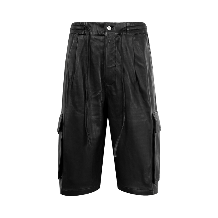 Nahmias Leather Pleated Cargo Shorts "Black"