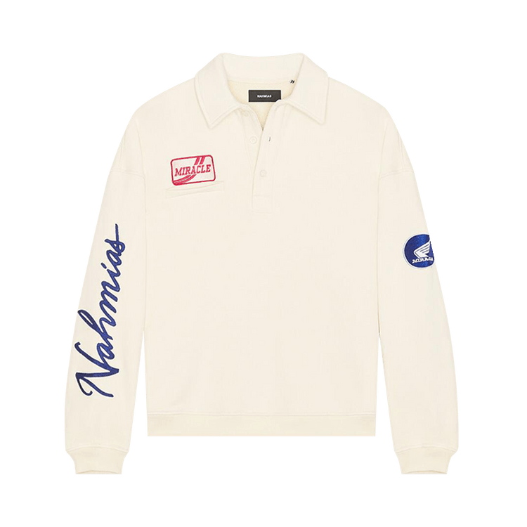 Nahmias Long-Sleeve Polo Henley Shirt "Egg White"