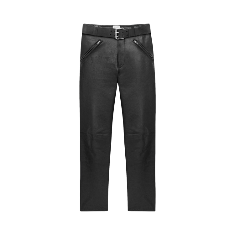 Saint Laurent Belted Pants In Grained Leather "Noir"