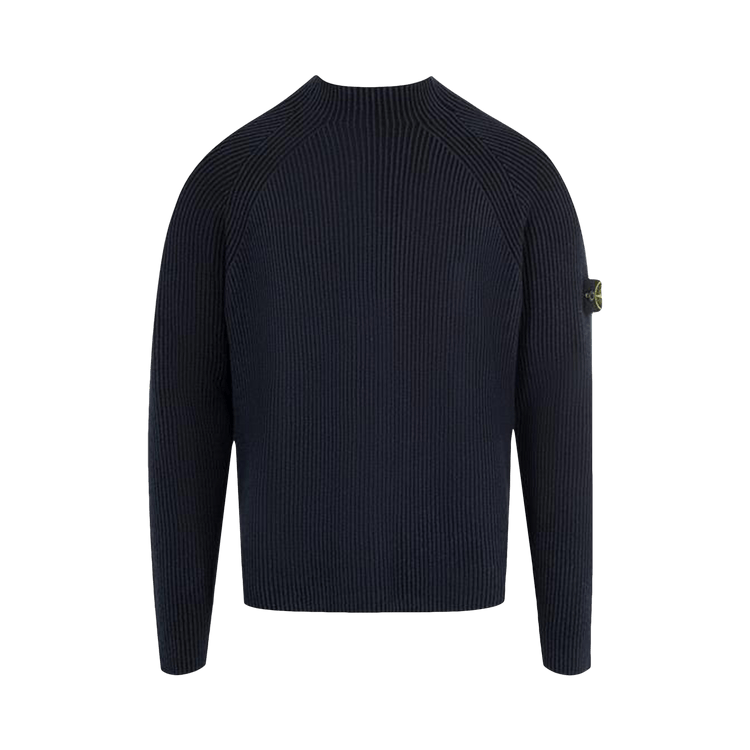 Stone Island Mock Neck Sweater With Vanisé Rib Texture "Navy Blue"