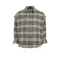 R13 Shredded Seam Drop Neck Shirt "Blue & Grey Plaid"