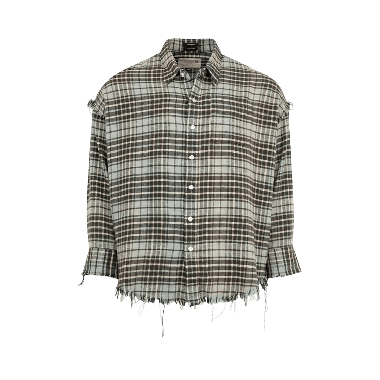 R13 Shredded Seam Drop Neck Shirt "Blue & Grey Plaid"
