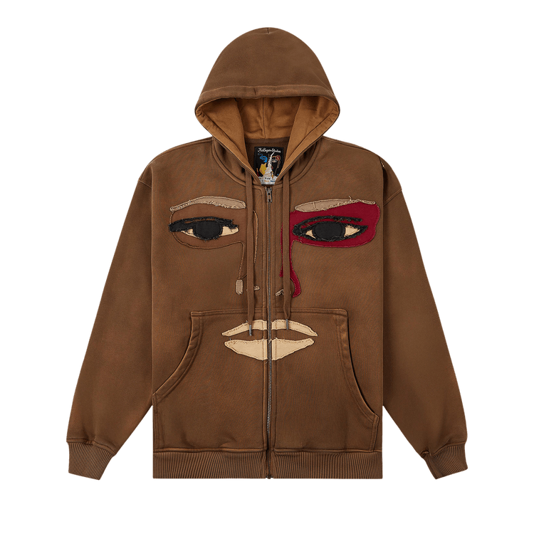 KidSuper Patchwork Face Zip Up Hoodie "Brown"