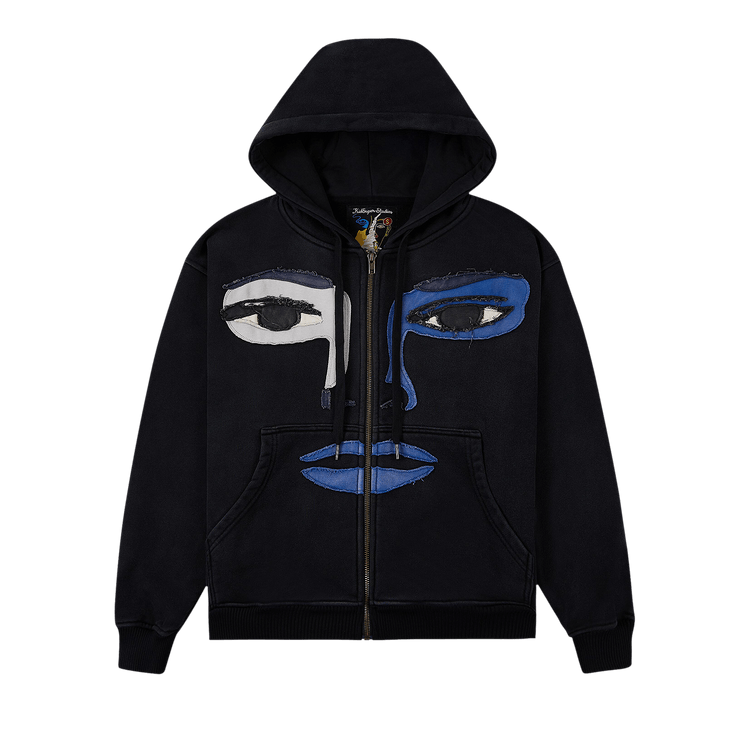 KidSuper Patchwork Face Zip Up Hoodie "Black"