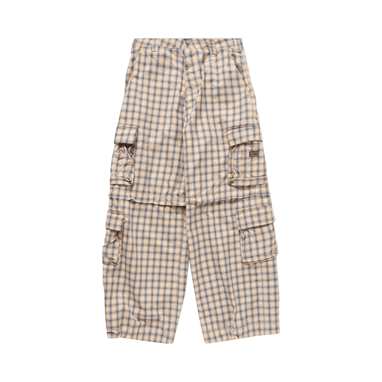 ERL Zip Off Plaid Cargo Pants "Beige/Blue"