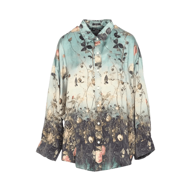 R13 Drop Neck Shirt "Dripped Black/Turpuoise Floral"