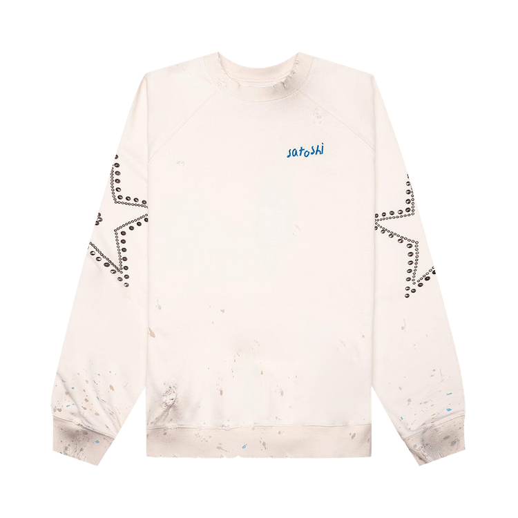 Satoshi Nakamoto Star Studded Crewneck "Vintage White"