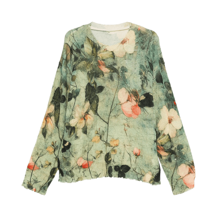 R13 Printed Boyfriend Sweater "Turquoise Floral"