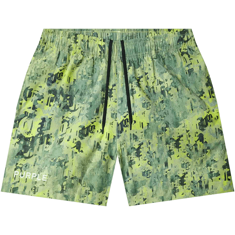 PURPLE BRAND Worn Gothic Camo Swim Shorts "Green"