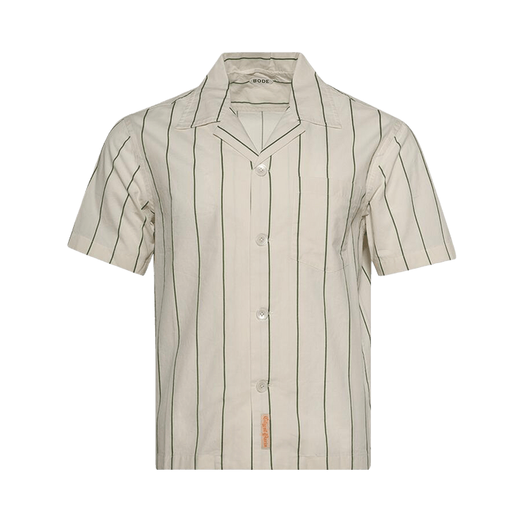 Bode Celery Stripe Short Sleeve Shirt "Green Cream"