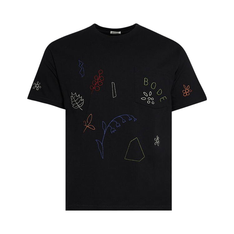 Bode Embroidered Field Guide Tee "Black"