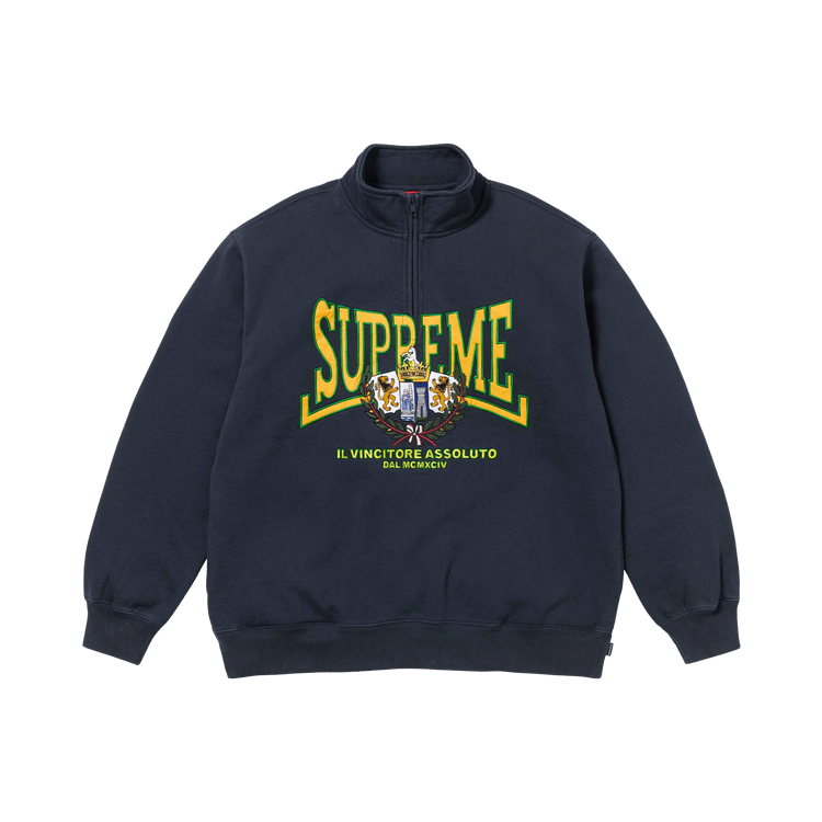 Supreme Crest Appliqué Half Zip Pullover "Navy"