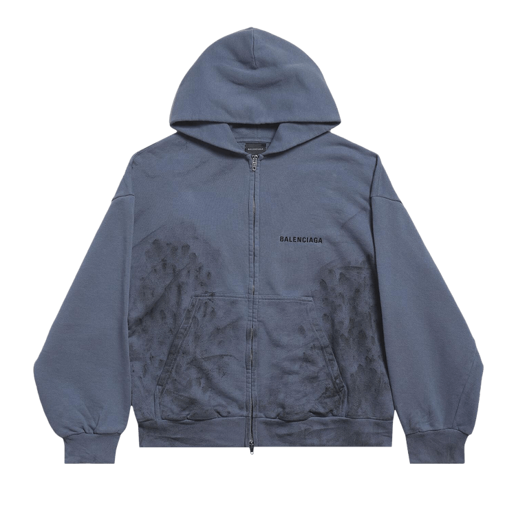 Balenciaga Back Zip Up Hoodie Regular Fit "Faded Dark Blue/Black"