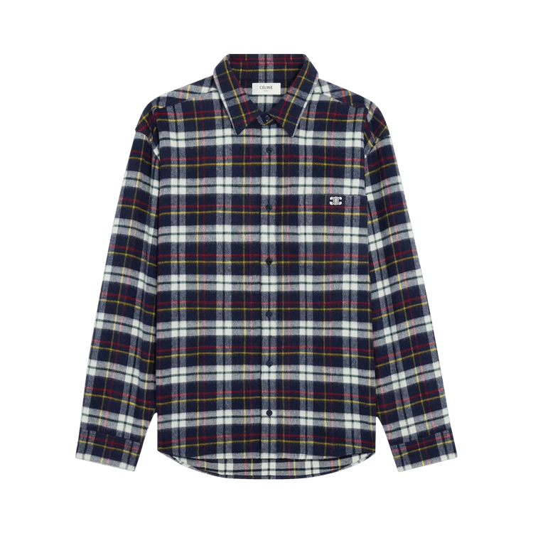 CELINE Relaxed Shirt In Brushed Checked Wool "Bleu/Blanc/Rouge"