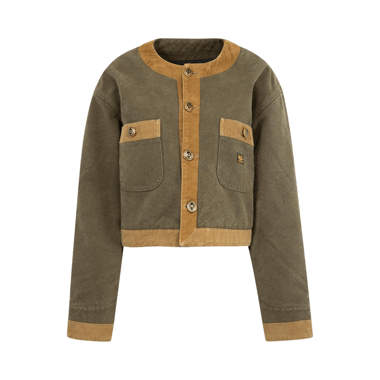 R13 Cord Trimmed Cropped Chore Jacket "Dusky Olive/Canvas Green"