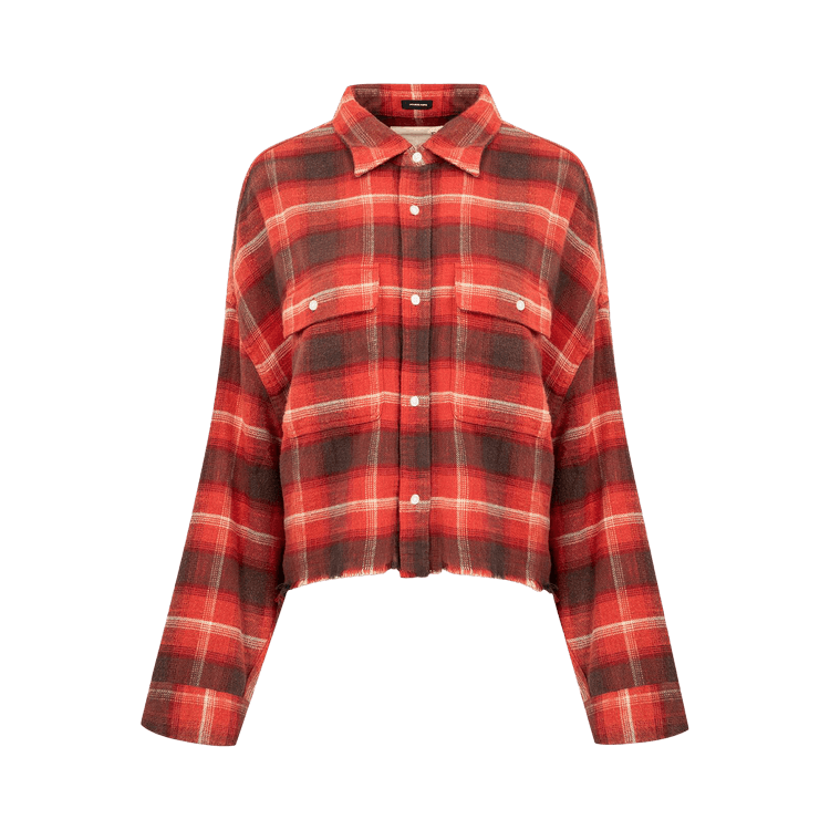 R13 Cropped Work Shirt "Red/Black/Cream Plaid"