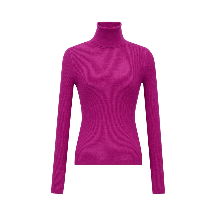 Saint Laurent Turtleneck Top In Cashmere, Wool, And Silk "Magenta"