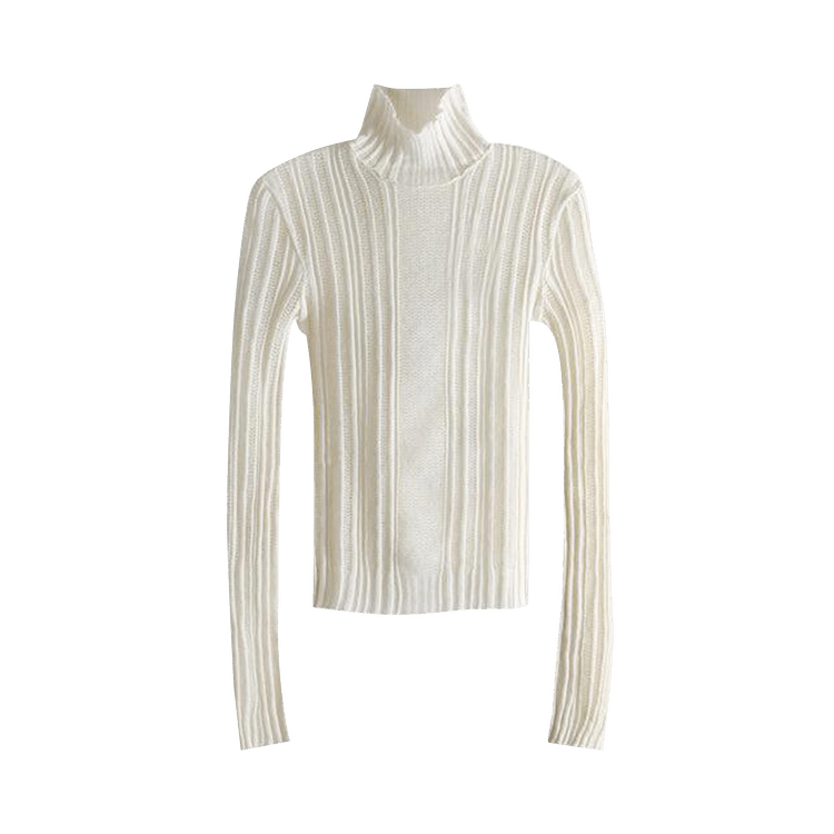 Ann Demeulemeester Aamu Irregular Rib Turtleneck Sweater "Natural White"