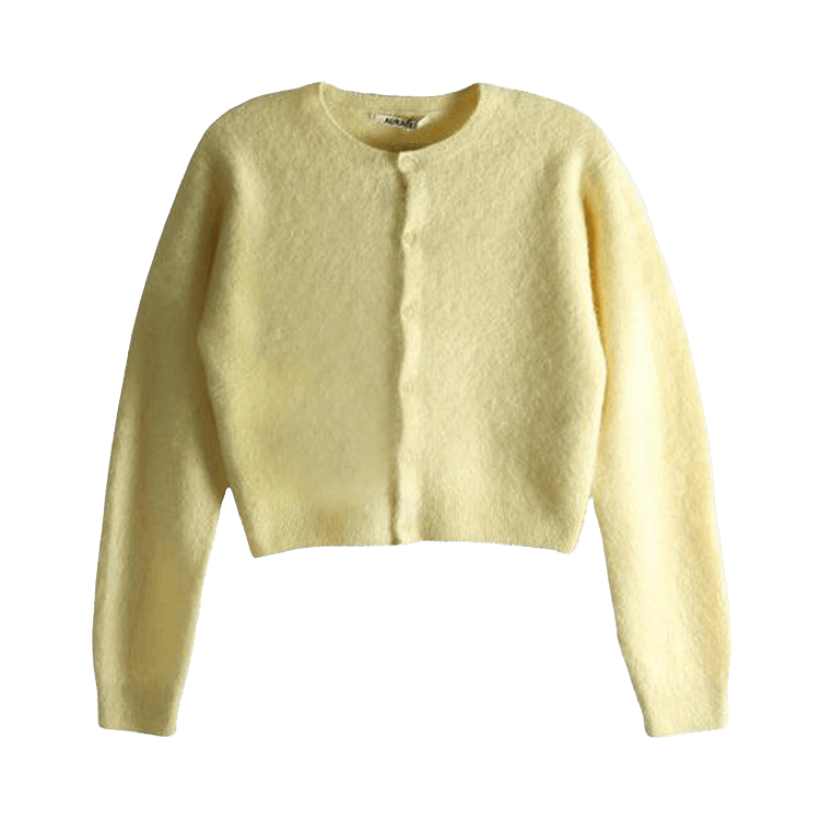 Auralee Garment-Dyed Baby Alpaca Fur Knit Crew-Neck Cardigan Jacket "Ecru"