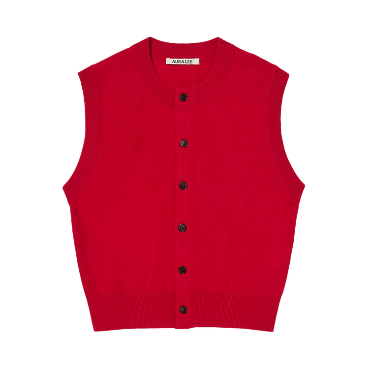 Auralee High Twist Wool Knit Vest Top "Red"