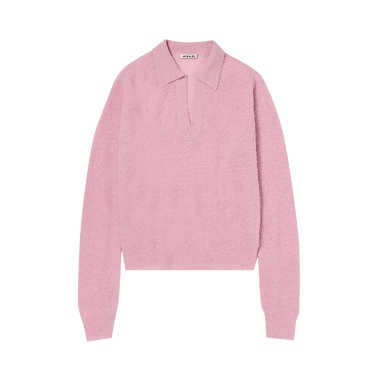 Auralee Baby Suri Alpaca Sheer Knit Skipper Polo Shirt "Pink"