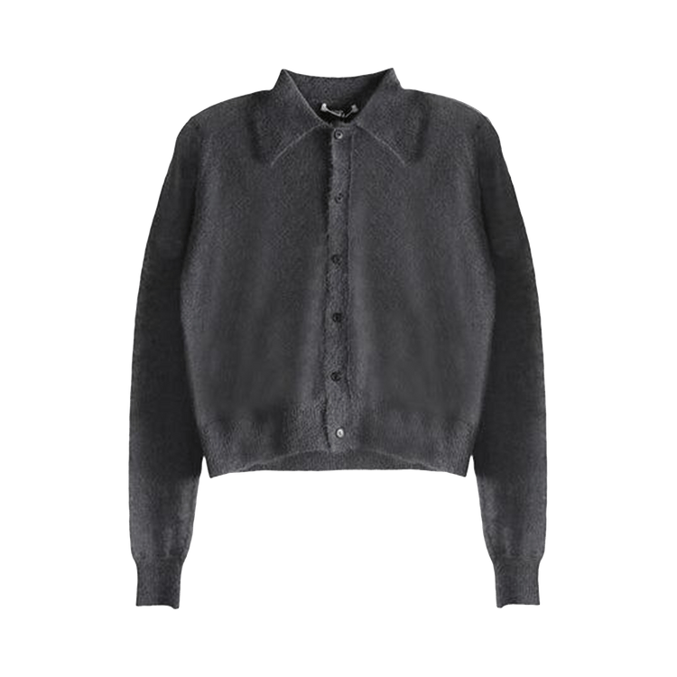 Auralee Kid Mohair Sheer Knit Cardigan Shirt "Charcoal"
