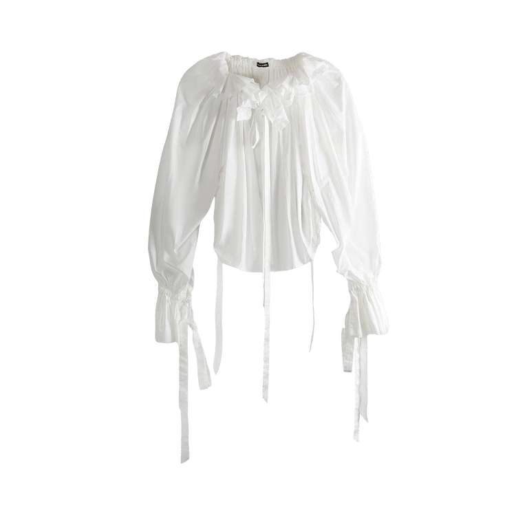 Ann Demeulemeester Stee Ruffled Drawstrings Light Cotton Top "Natural White"