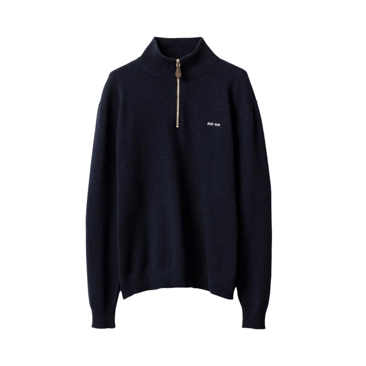 Miu Miu Half Zip Cashmere Sweater "Navy"