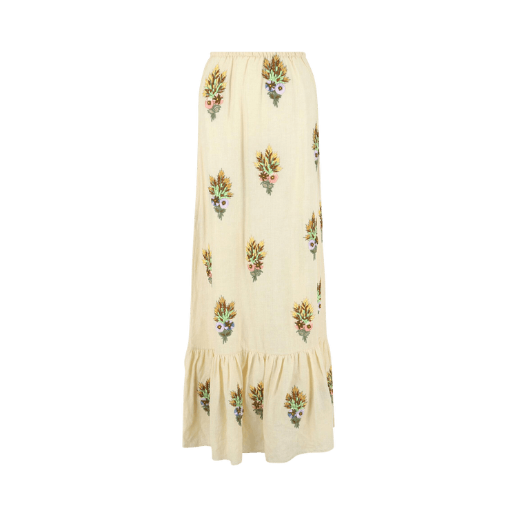 Gucci Embroidered Linen Tiered Skirt "White"