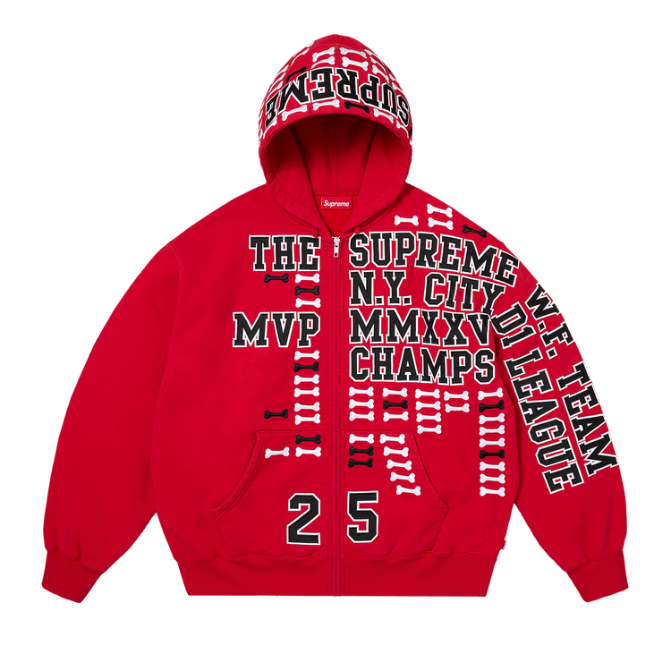 Supreme League Champs Zip Up Hooded Sweatshirt "Red"