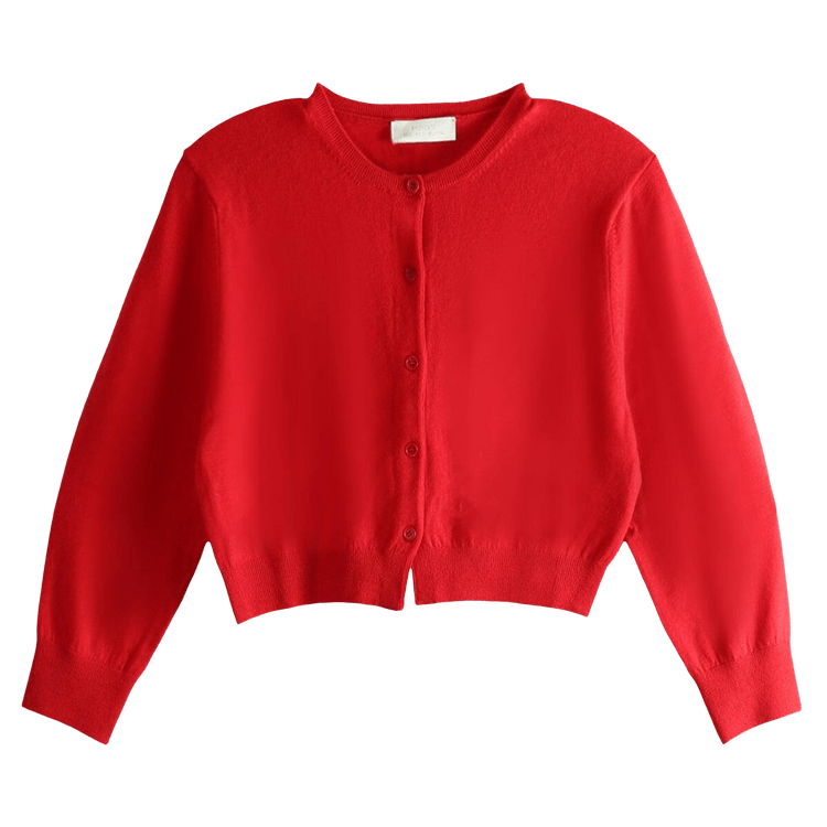 Amomento Round Neck Crop Cardigan "Red"
