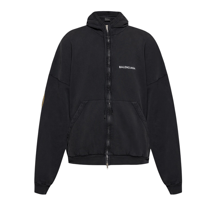 Balenciaga Large Zip-Up Hoodie "Faded Washed Black"