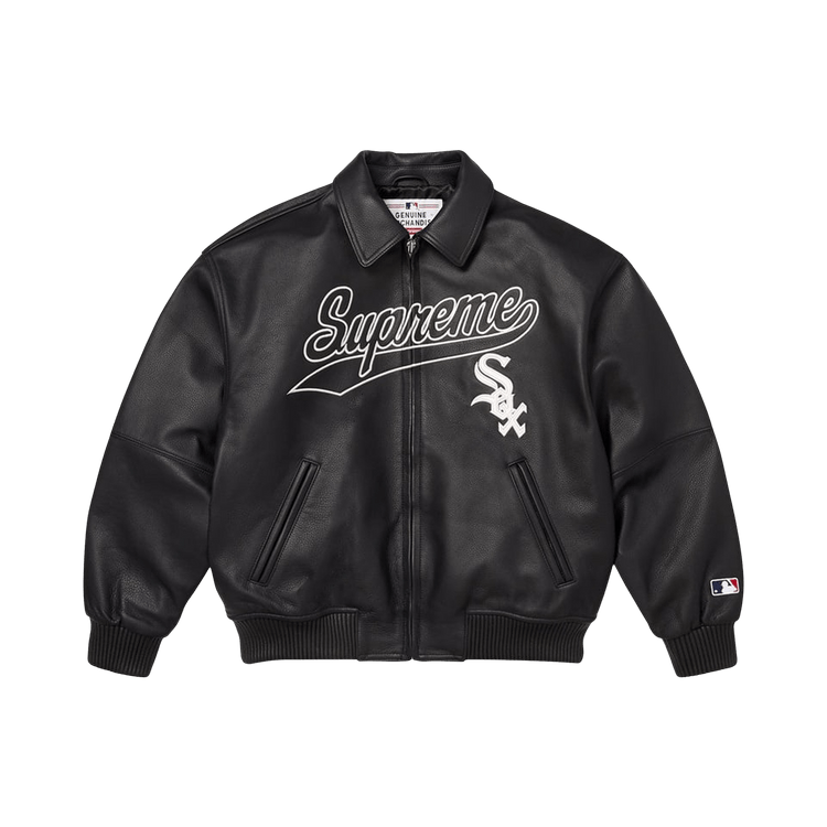 Supreme x Chicago White Sox Leather Varsity Jacket "Black"