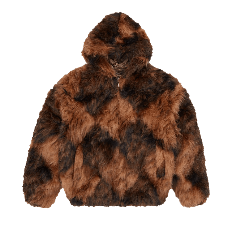Corteiz Diamond Hooded Fur Jacket "Brown"