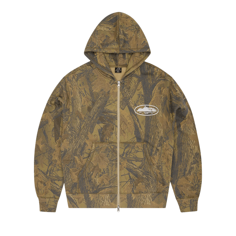 Corteiz Island Puff Print Zip Hoodie "Forest Camo"
