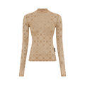 Marine Serre Moonogram Mesh Flock Long-Sleeve Highneck Top "Camel"